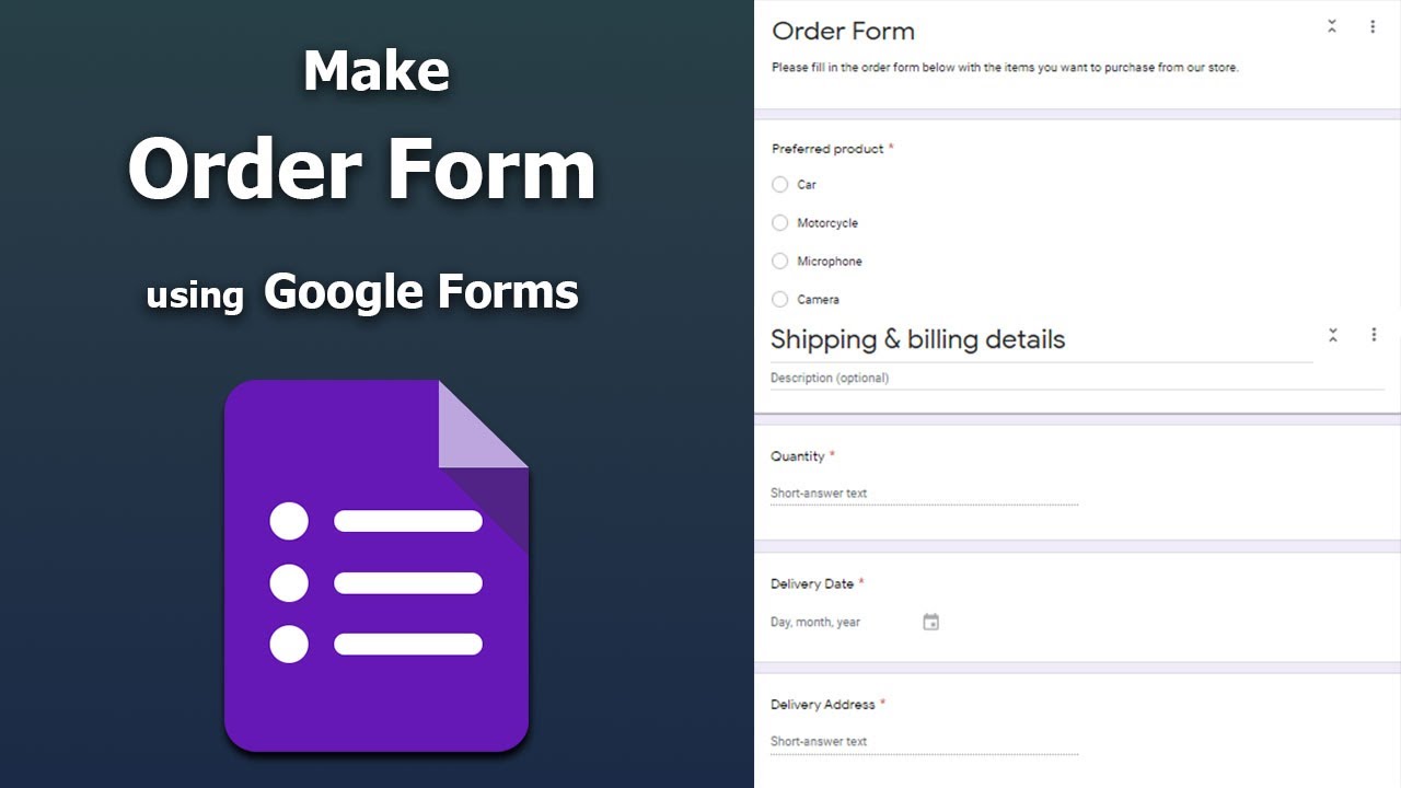 How to make or create an online order form using Google Forms