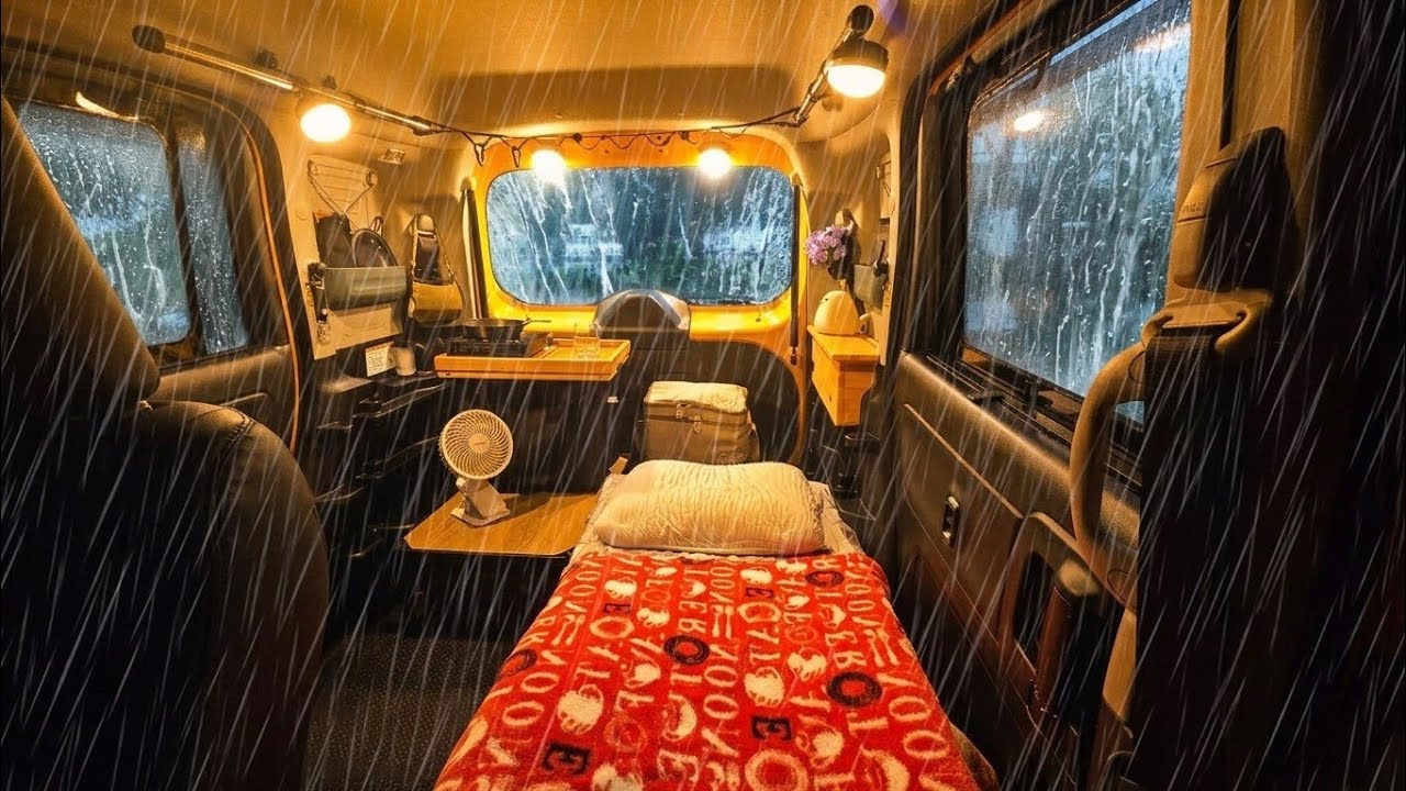 ☔ Heavy Rain Micro Camper - Solo Female Getaway ASMR