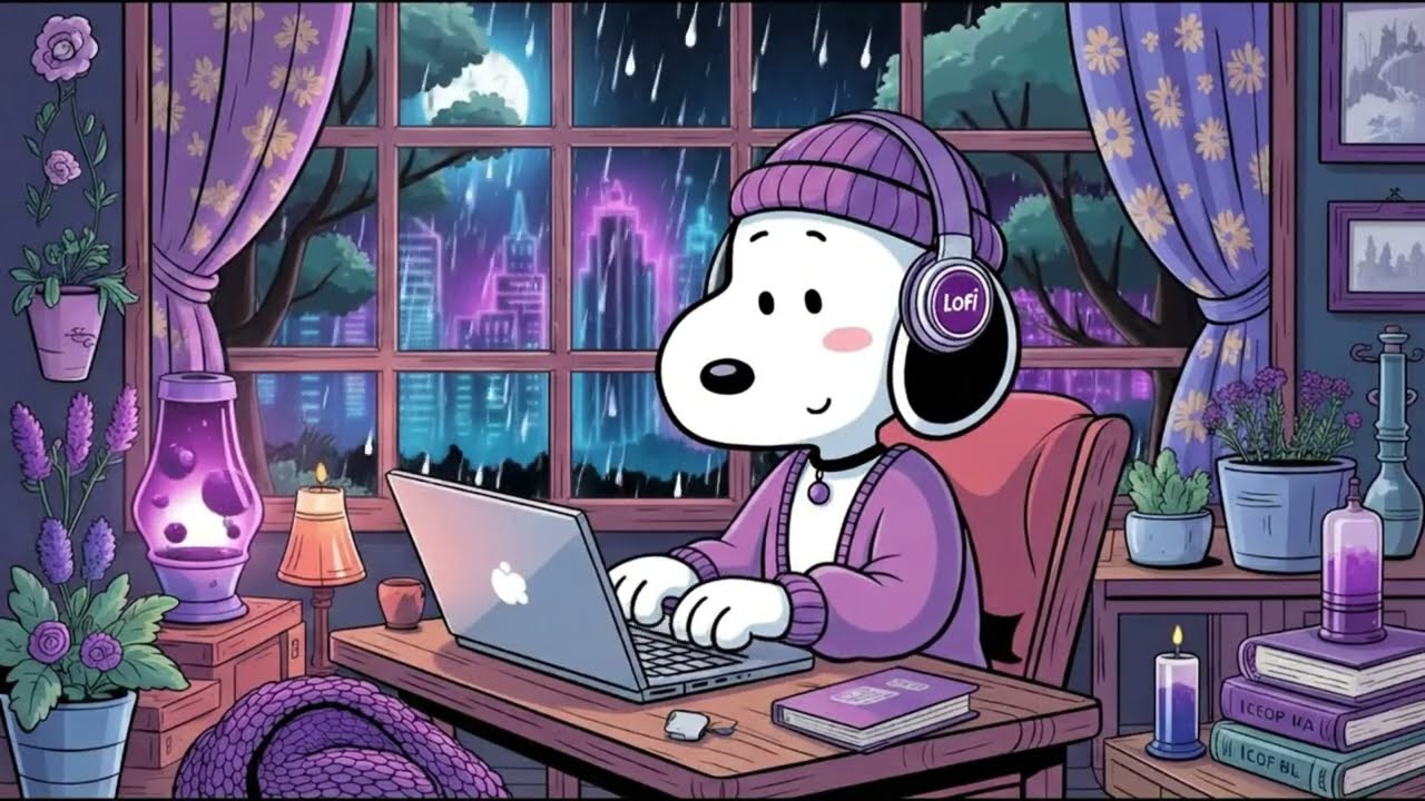 ☕ Snoopy Cozy Rain Study 🌧️ Soft Lo-fi Music, Keyboard Typing & Gentle Rain | Calm & Productivity