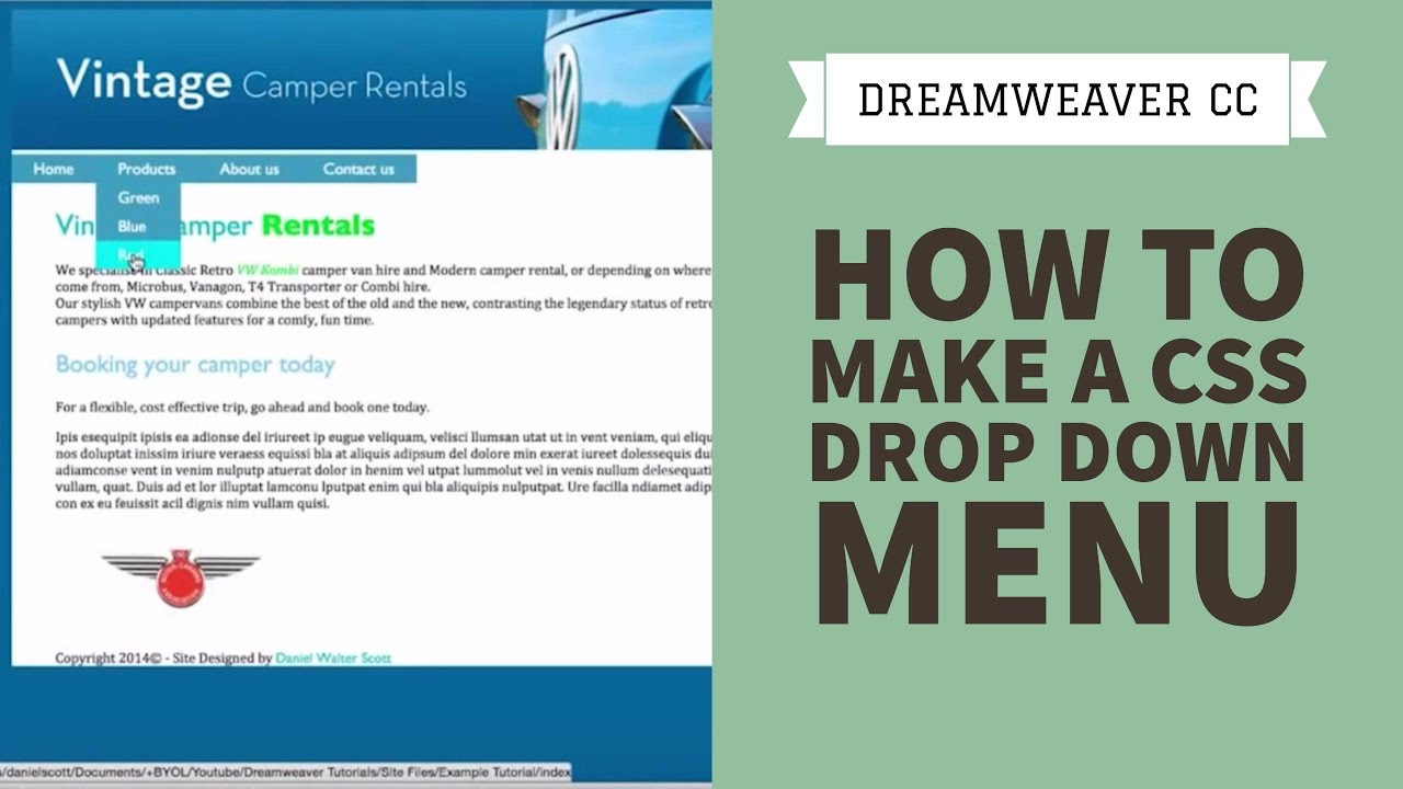 How to make a CSS drop down menu in Dreamweaver CC [33/34]