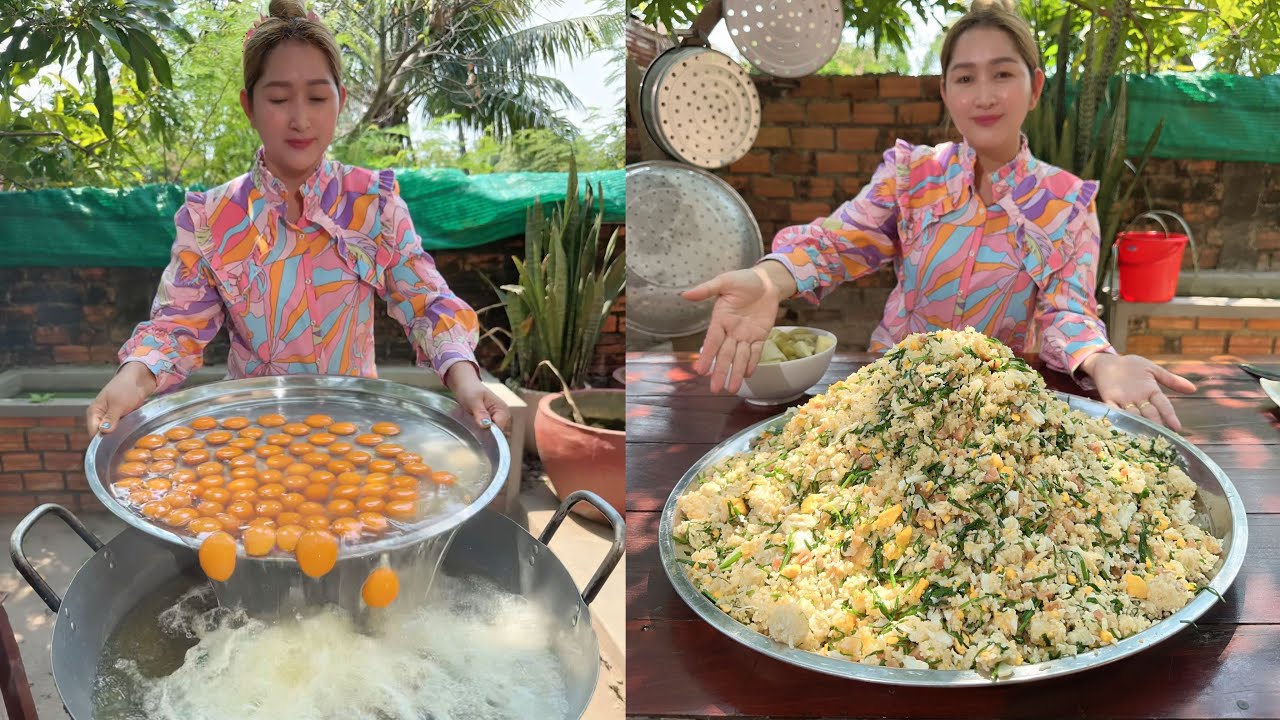 Cooking with Sros: Fry Egg cooked rice yummy recipe | Amazing cooking skill | Mommy chef Sros