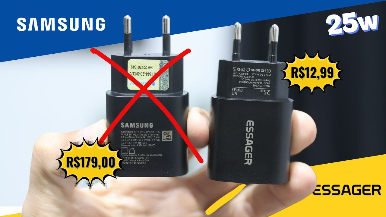 CARREGADOR SAMSUNG GALAXY ORIGINAL VS PARALELO ESSAGER 25W.