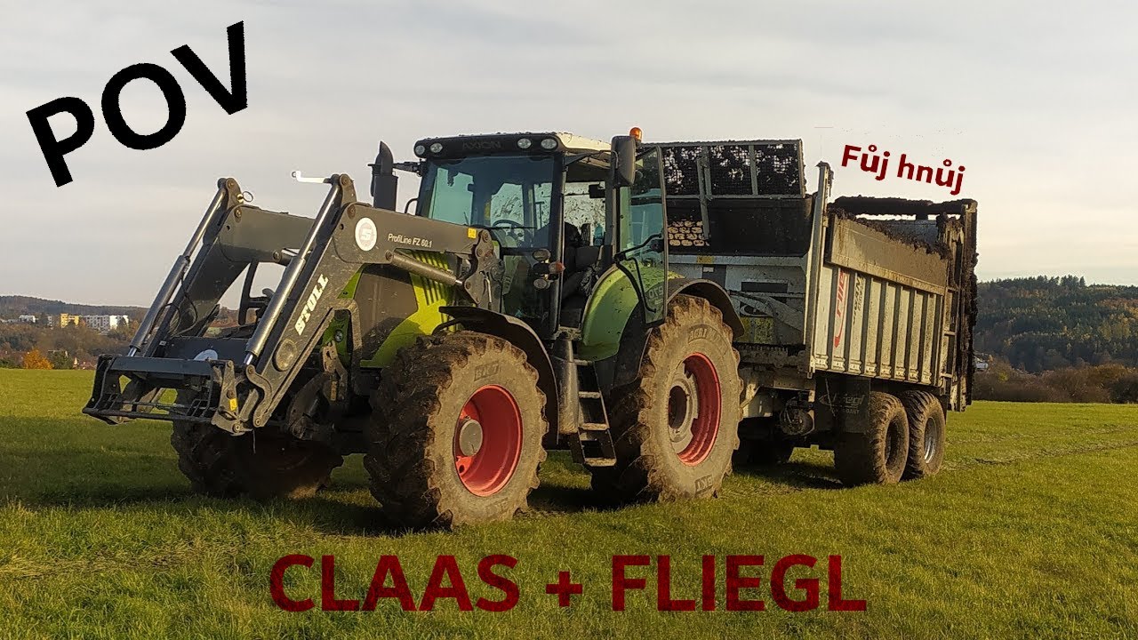 POV Claas Axion 870 | Fliegl Gigant ASW 256 | rozmetání hnoje