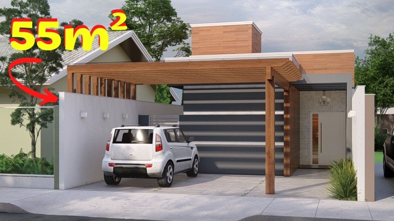 Planta de casa com 2 quartos e cozinha americana | CASA 55m² | Casa 7x20 | PLANTA DE CASA PEQUENA 3D