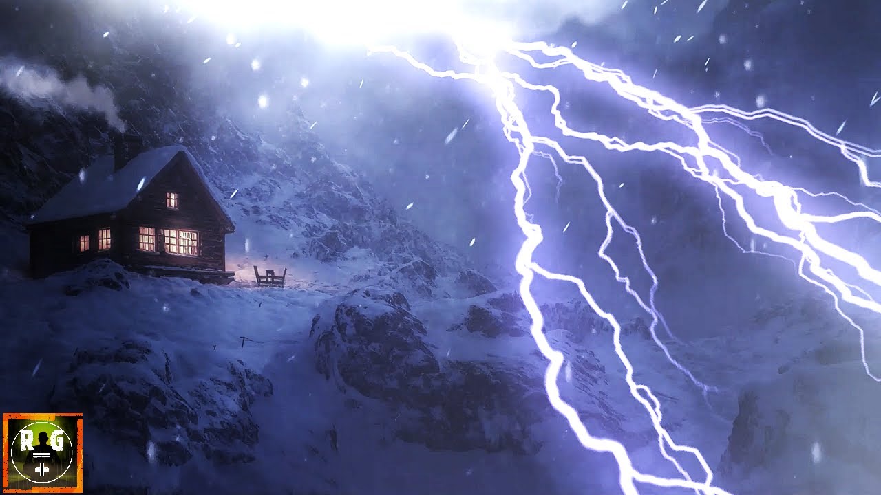 Winter Thunderstorm Sounds | Strong Wind and Snow Rain with Powerful Thunder & Lightning Atmosphere