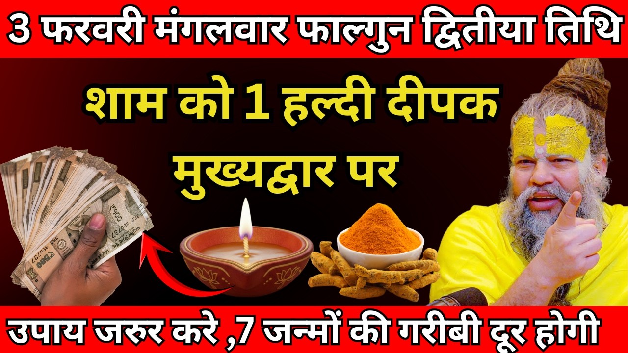 3 फरवरी मंगलवार फाल्गुन द्वितीया तिथि के दिन शाम को 1 हल्दी दीपक वाला उपाय जरुर करे  #premanandji