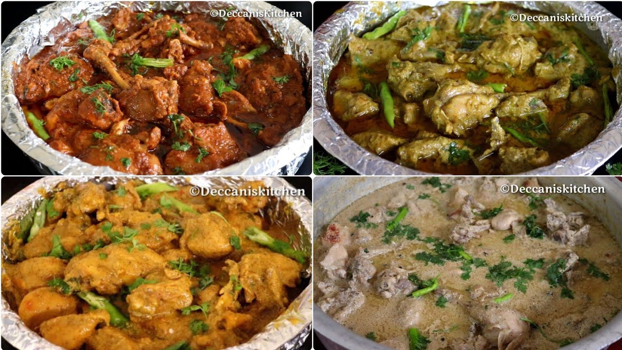 4 Hyderabadi Shadiyon Wale Chicken Recipes- Red Chicken ,Green Chicken,Yellow Chicken,Malai Chicken