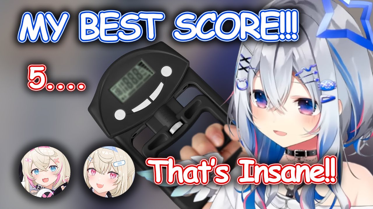 Kanata gets her best grip strength score while trying it with Fuwamoco【Hololive ENG Sub】
