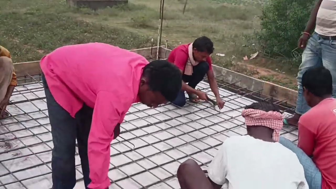 Roof Construction of Iron Rod Installation -Reinforcement Roof Slab Bars Applying Work 