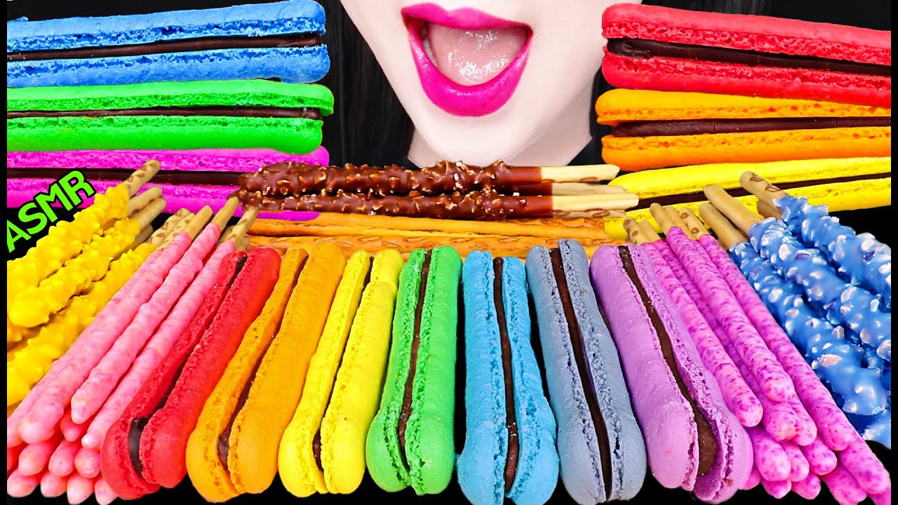 ASMR RAINBOW PEPERO PARTY *STICK MACARON, POCKY 레인보우 빼빼로, 마카롱, 포키 먹방 MUKBANG