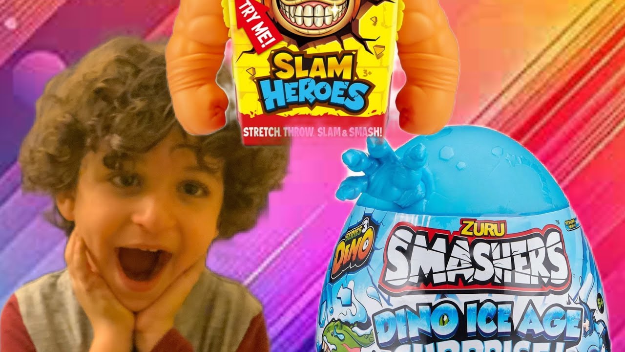 ZURU SMASHERS ICE AGE SUPRISE EGG 25 SUPRISES UNBOXING AND PLAY AND STRETCHY ZURU MONKEY UNBOXING 