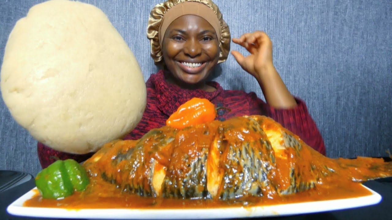 Asmr mukbang spicy fish pepper soup with fufu
