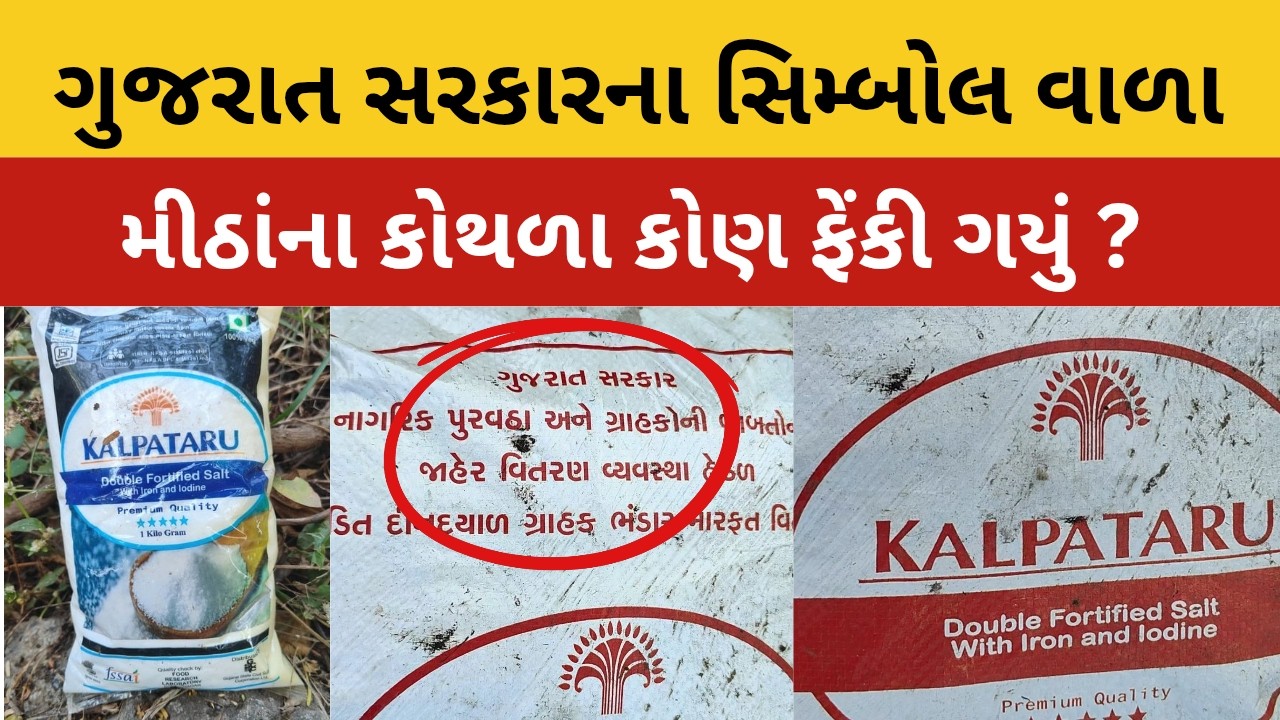 ગુજરાત સરકારના સિમ્બોલ વાળા મીઠાંના કોથળા રસ્તે રઝળતા મળ્યા...