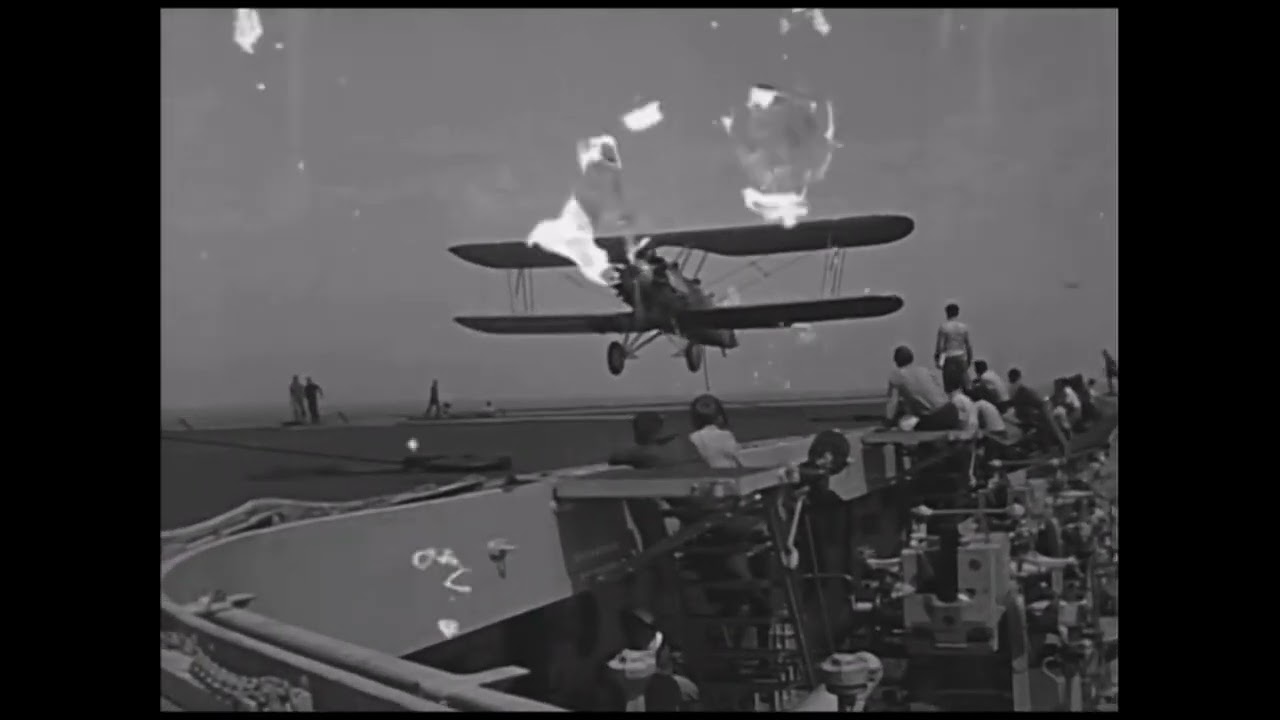 US Navy Vought O2U Corsairs landing on the USS Saratoga (CV 3) c1934