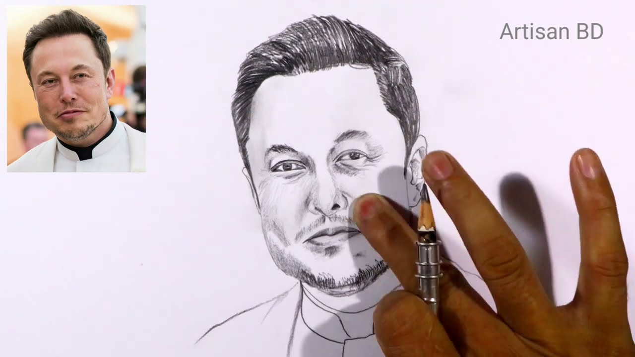 How To Draw Realistic Face Elon Musk | Pencil Sketch #ElonMusk