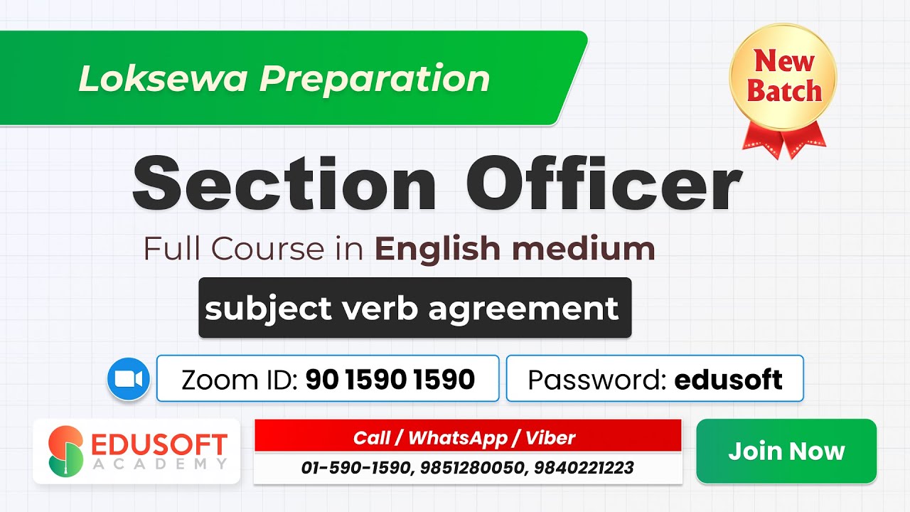 Loksewa Section Officer Full course in English Medium subject verb agreement Class   @EdusoftLoksewa