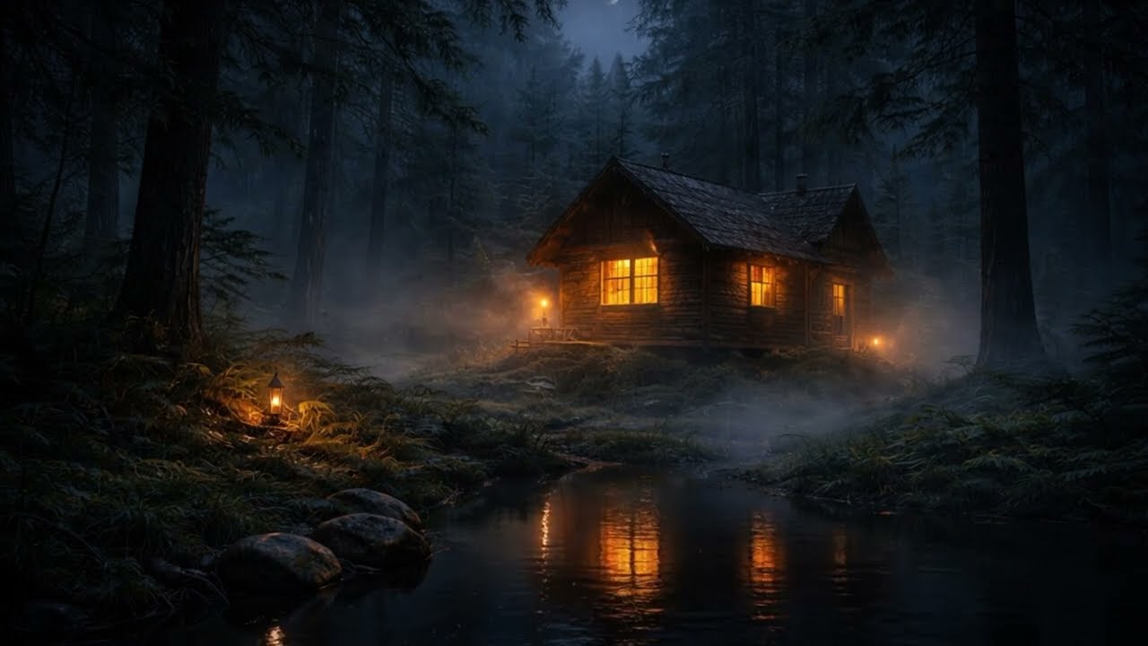 Misting Forest Cabin at Midnight 🌙 Cozy Sleep Ambience for Deep Relaxation (2 Hours)