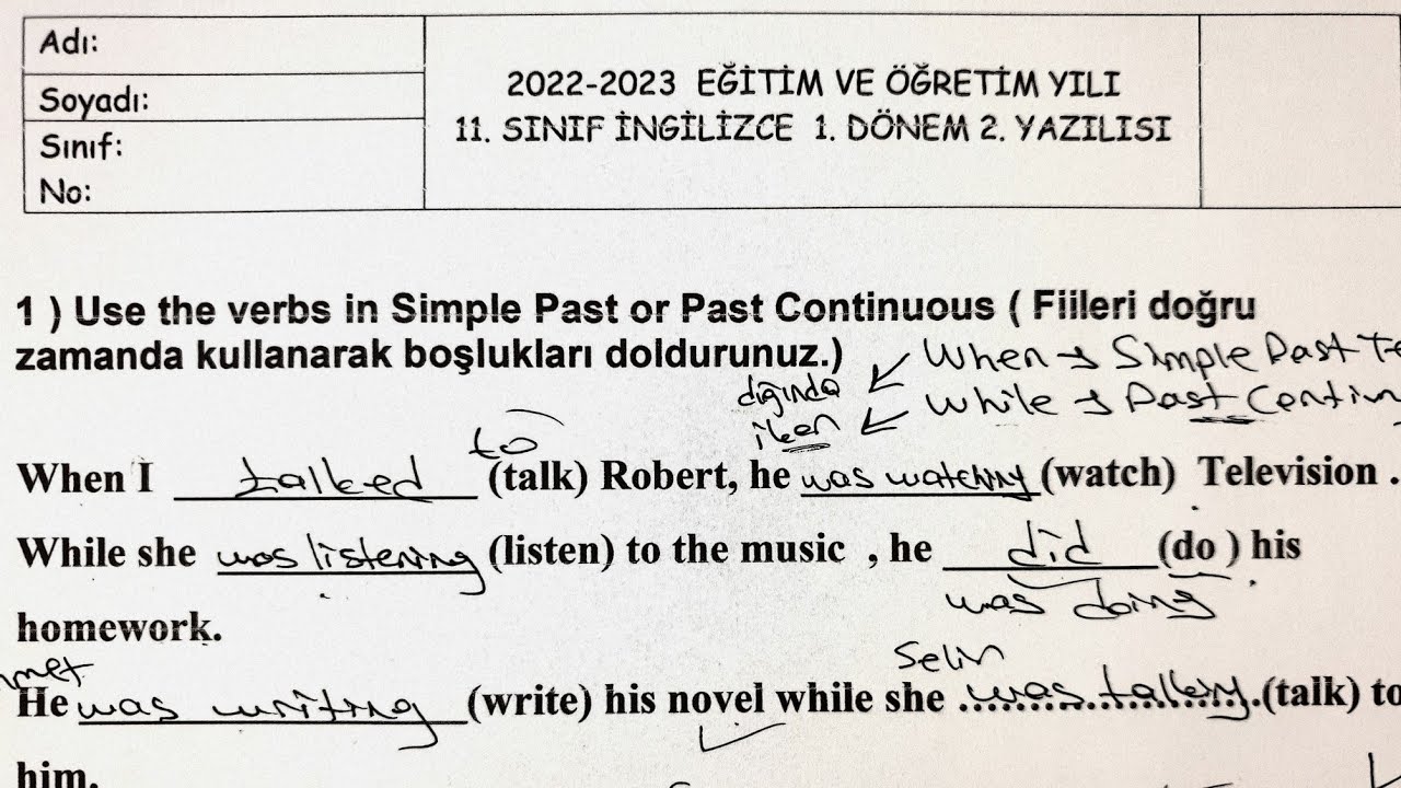 11.Sınıf İngilizce 1.Dönem 2.Yazılı