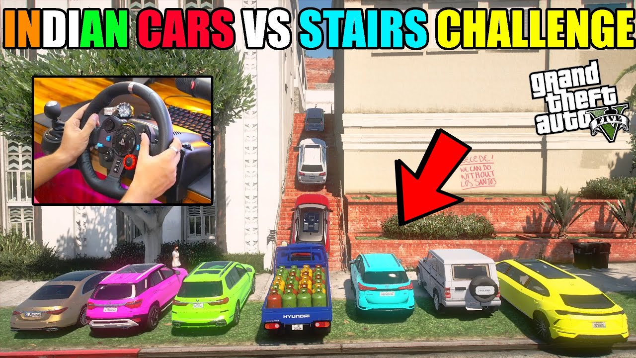 GTA 5 : TOP INDIAN CARS VS HOUSE STAIRS CHALLENGE WITH TOP MODLE Suv Cars IMPORT FROM INDIA OMG