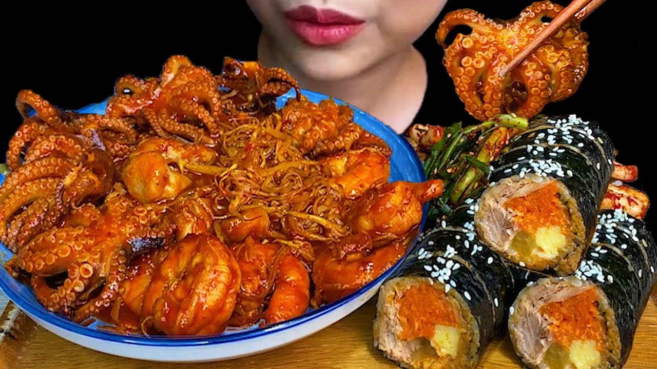 ( Shrimp, Octopus, Mushroom ) Spicy Tuna Gimbap & Green Onion Kimchi