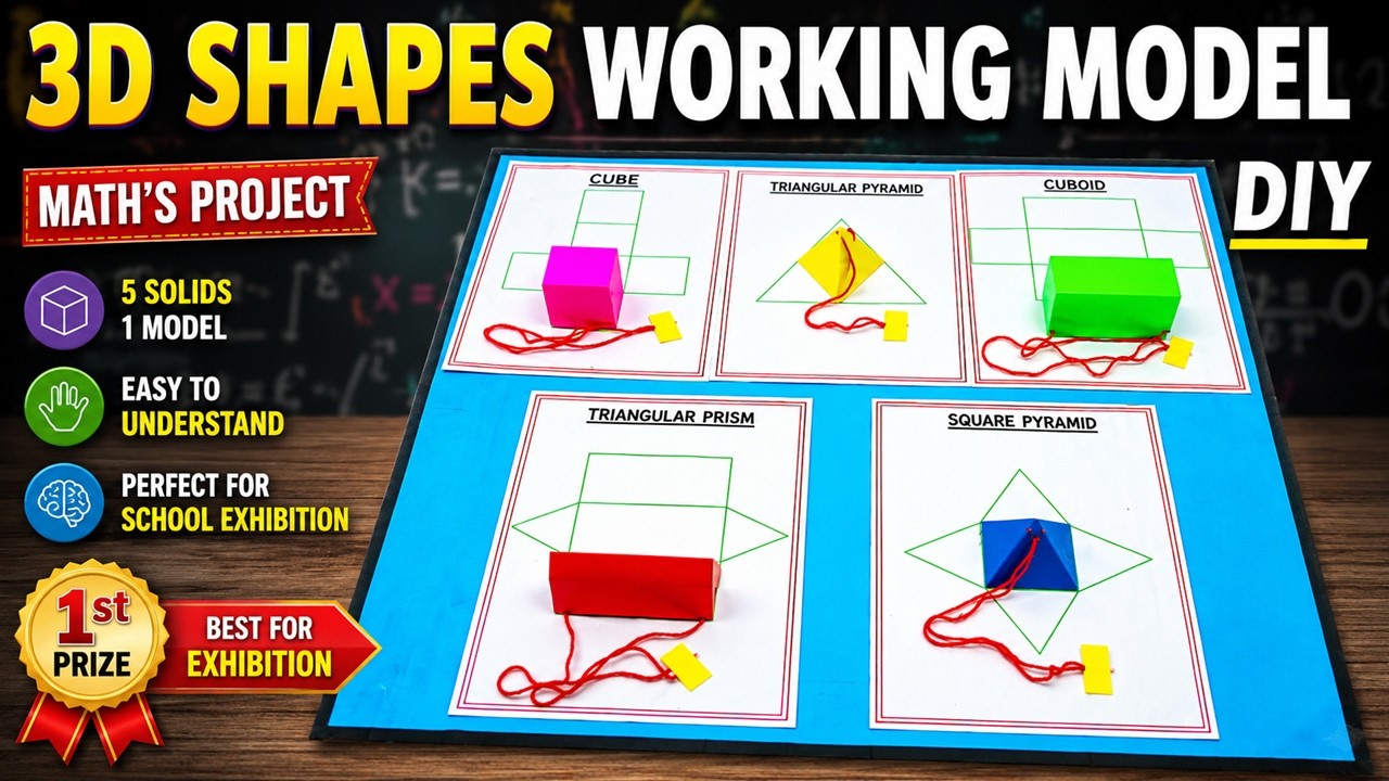 3d shapes working model using color paper and woolen thread - maths project  tlm - craftpiller