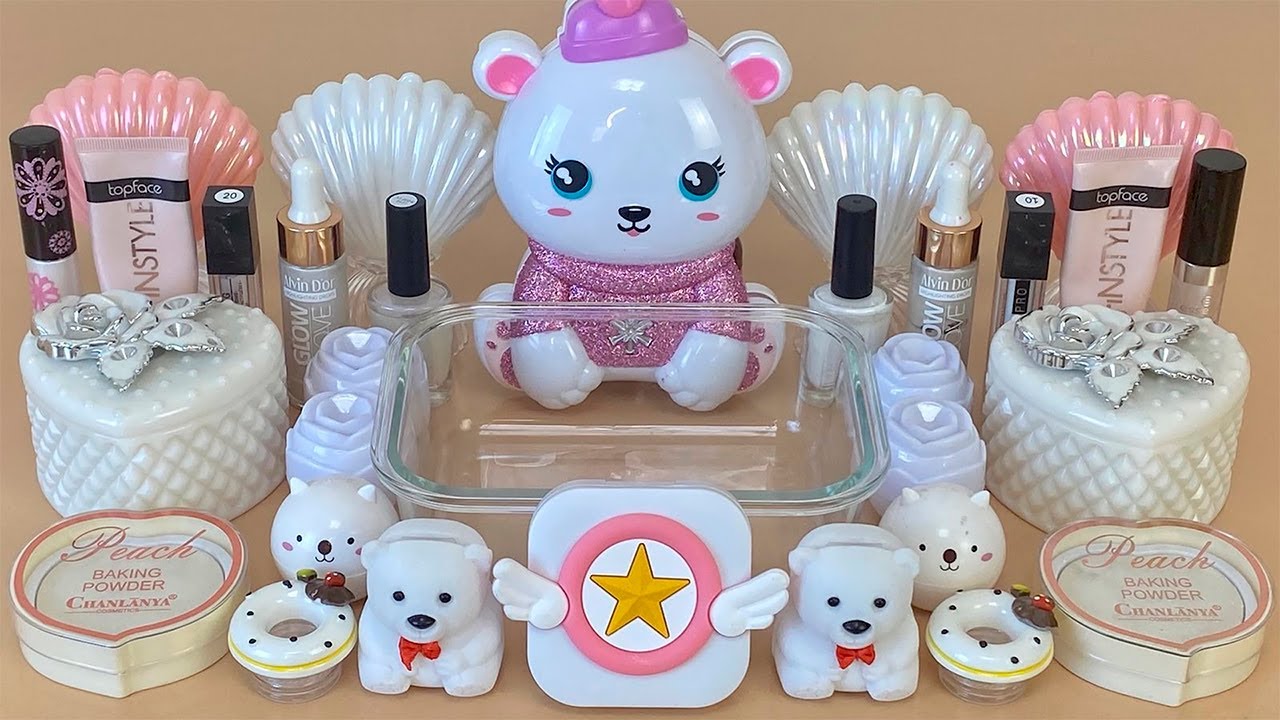 Белый слайм. 🤍 Добавляю в слайм косметику, блестки и бусины  👑 ASMR Slime.