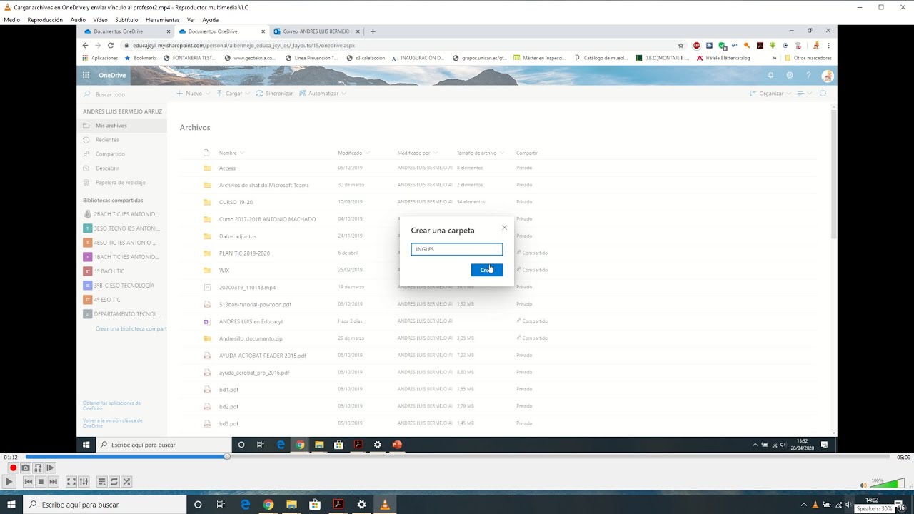 Cargar archivos en OneDrive y enviar vínculo al profesor