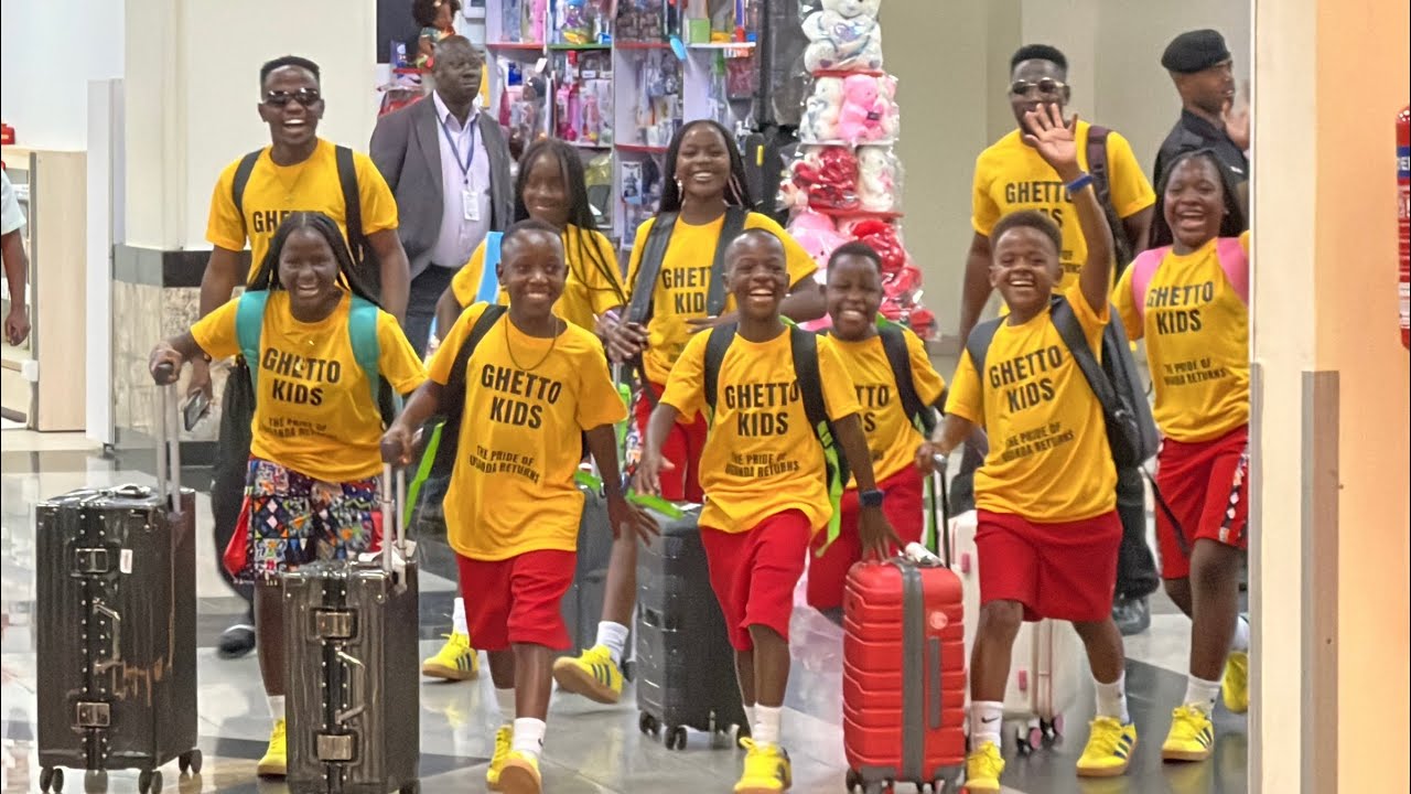 Essanyu ku Airport, Triplets Ghetto Kids welcomed in Uganda after a successful FIFA World Cup Finals