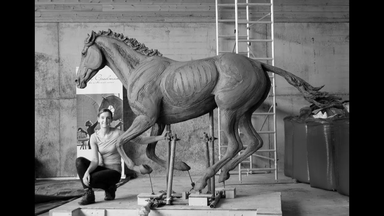 Amy Goodman modelling the 'Sports Horse Mare' in clay