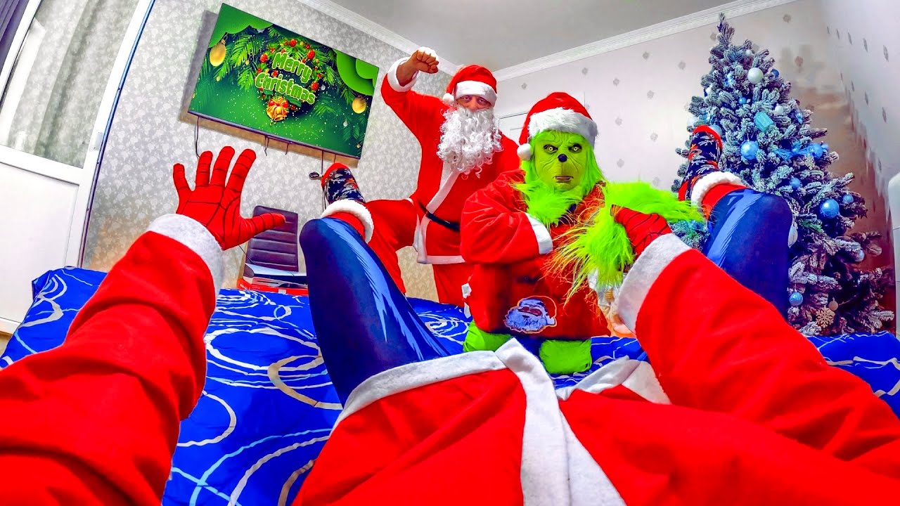 GRINCH AND SPIDER-MAN PRANK SANTA ON CHRISTMAS DAY ( Epic Comedy Funny POV Prank )