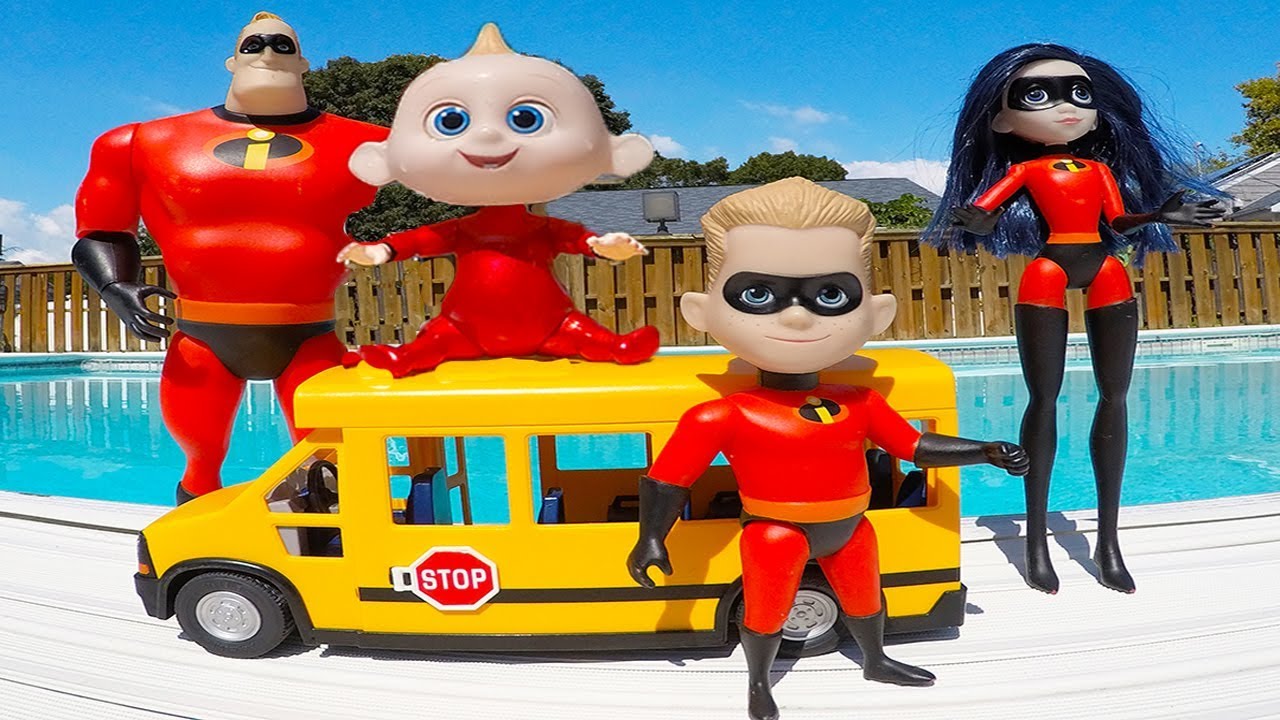 Incredibles Family School Bus Trip and Crayola Crayon Colors in Swimming Pool | Episode 11