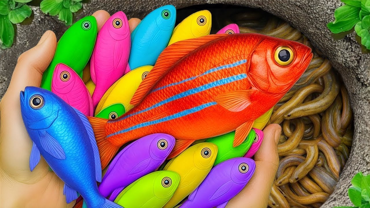Catch beautiful aquarium fish in small pond baby turtles, koi, platy fish, guppies, pencil fish, eel