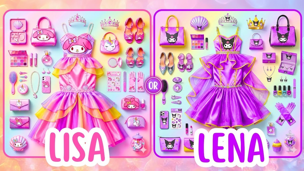 Lisa or Lena Mermaid Fashion Battle 🧜‍♀️ My Melody vs Kuromi 💗💜 #lena #lisa #lisaandlena #lisaorlena