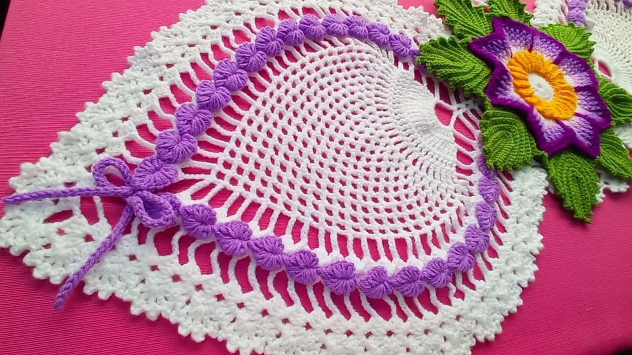 Contorno N° 1 en punto hojas y pavo real tejido a crochet para el CAMINO DE MESA N° 4  paso a paso