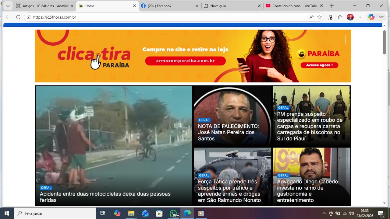 Confira os destaques do portal jc24horas neste dia 23/02/2026