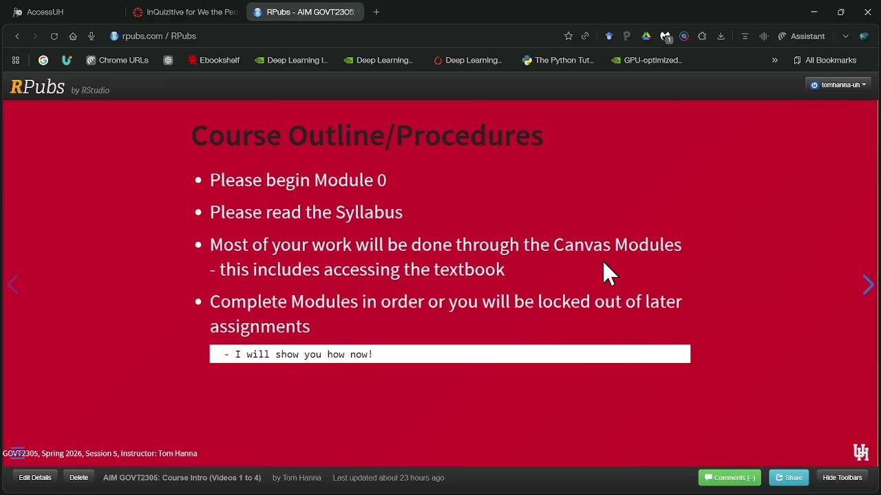 Video 3 - Course Outline/Procedures