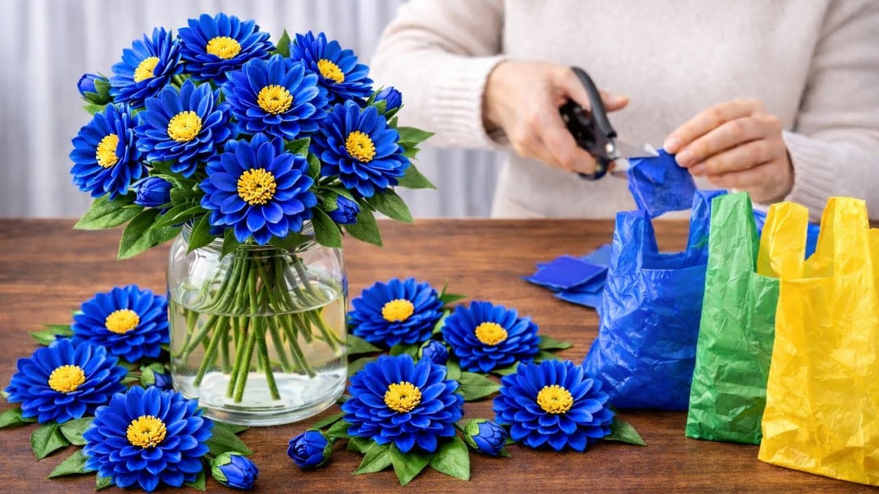 how to make flower from shopping bags