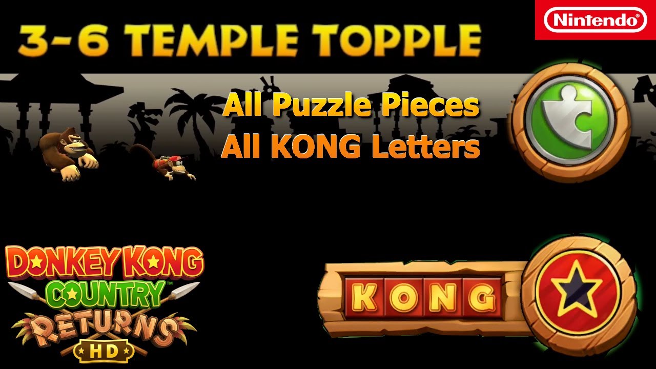 3-6 Temple Topple 100% | Ruins All Puzzle Pieces KONG letters | Donkey Kong Country Returns HD