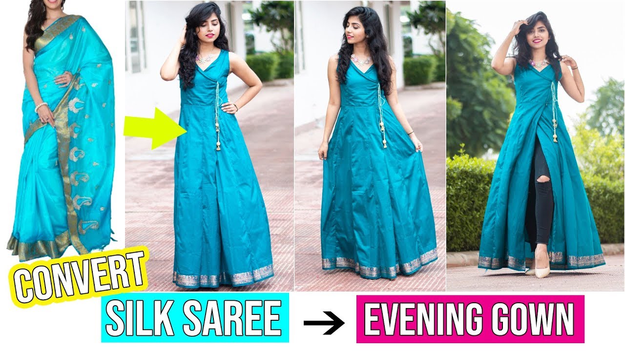 Convert Old Silk Saree Into Evening Gown/Jacket Dress| Reuse Old Silk Sarees