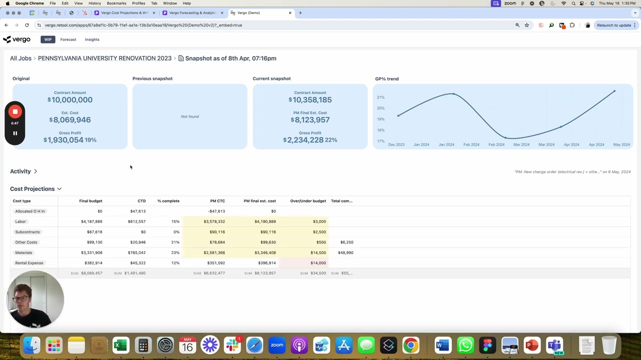 Vergo PM Cost Projections & WIP Module