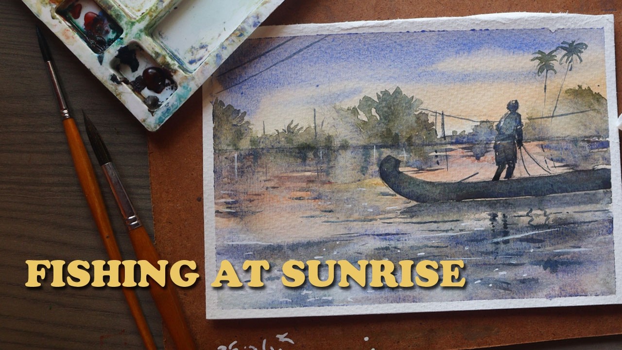 Watercolour painting of a fishing boat | simple watercolor processes | how to use spray bottle