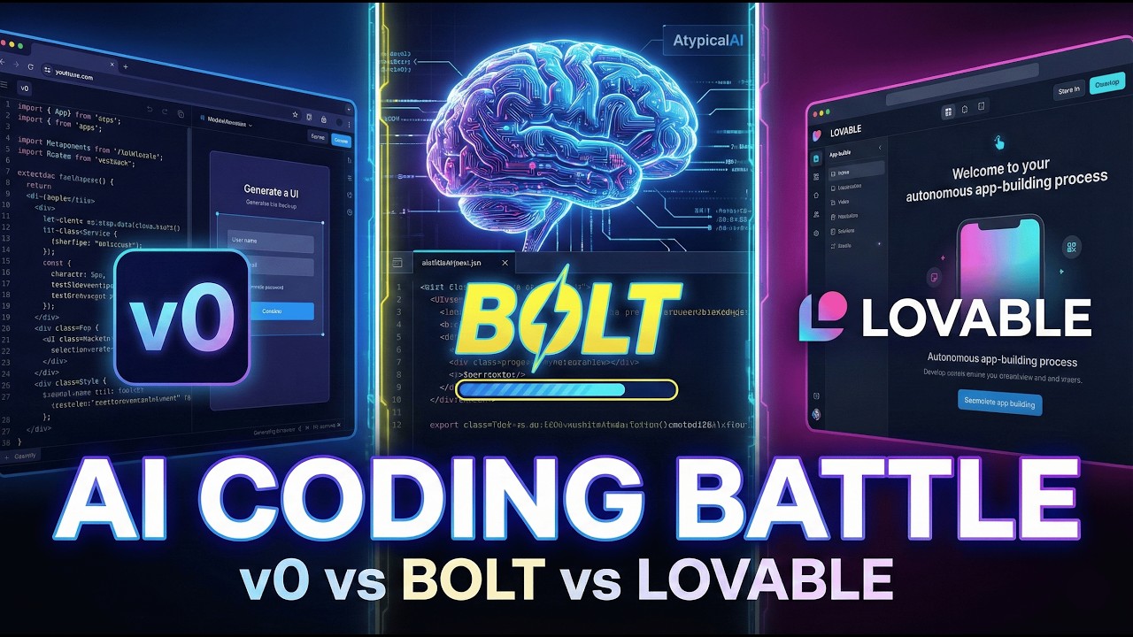 AI Coding Battle: v0 vs Bolt.new vs Lovable | Full Comparison AI App Builders