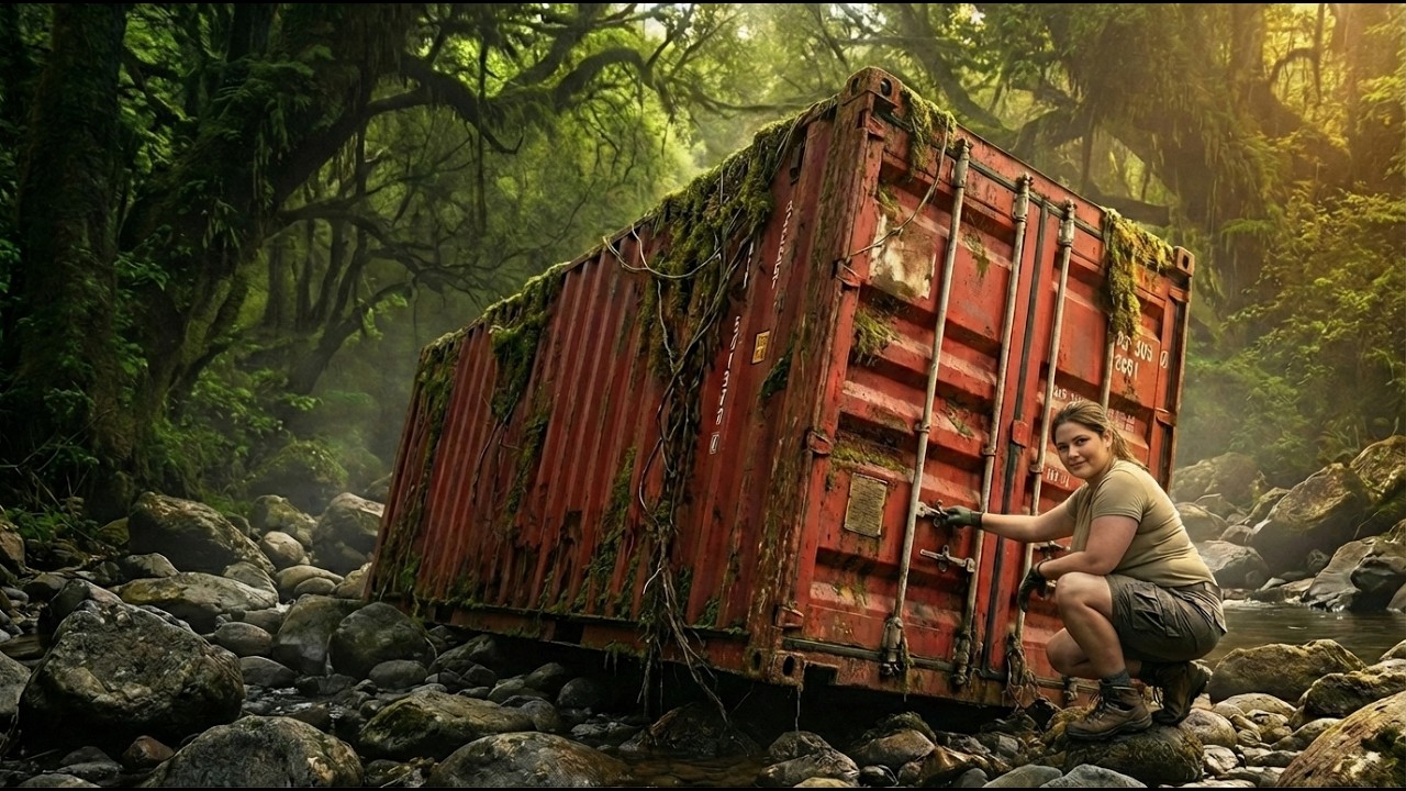 I Turned a Fallen Shipping Container Into a Hidden Riverbed Cabin ASMR Build