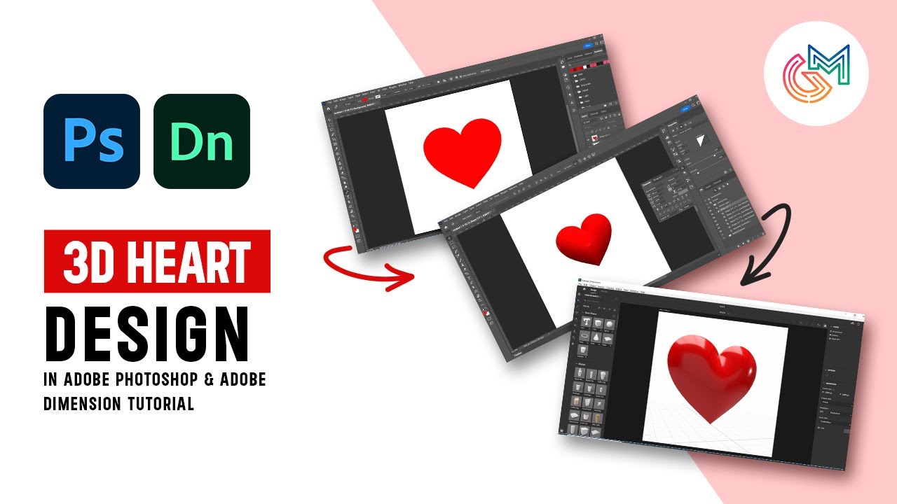How to design 3D Heart in Adobe Photoshop & Adobe Dimension | Speed Art | Grafix Mentor