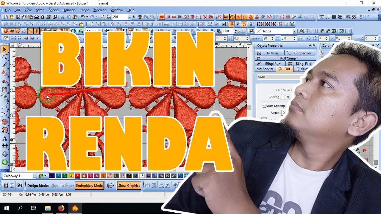 Membuat desain RENDA Giper sederhana || Simple Guipure Lace - Tutorial Wilcom