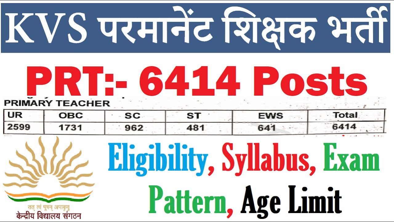 KVS 6414 PERMANENT PRT TEACHERS RECRUITMENT 2022, APPLY ONLINE, Eligibility, Exam Pattern, Age Limit