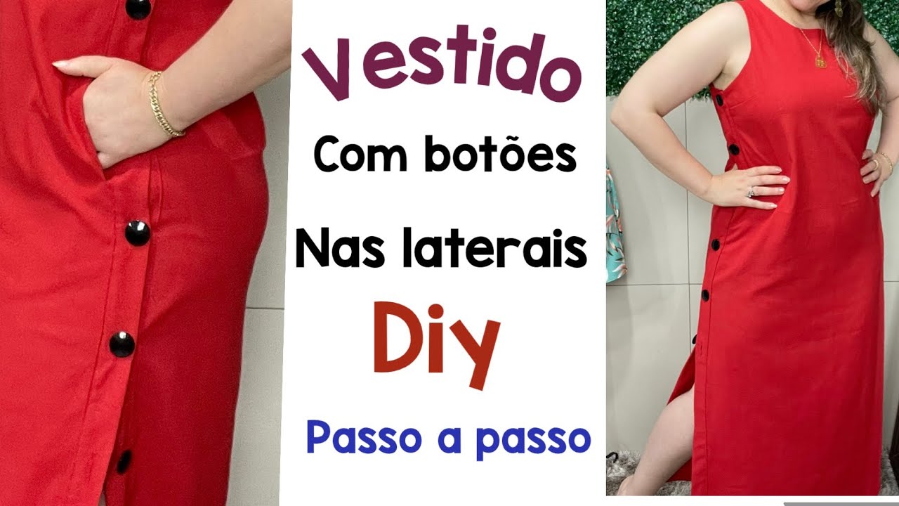 VESTIDO LONGO DE LINHO COM BOTÕES NAS LATERAIS PASSO A PASSO DO CORTE E COSTURA #costurafácil #dress