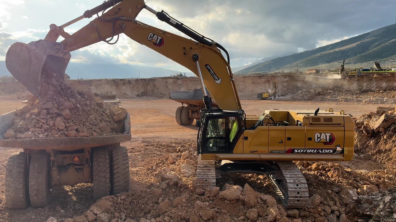 Caterpillar Dumpers & Excavators In Action On Construction Site - Sotiriadis/Labrianidis Constr. 4k
