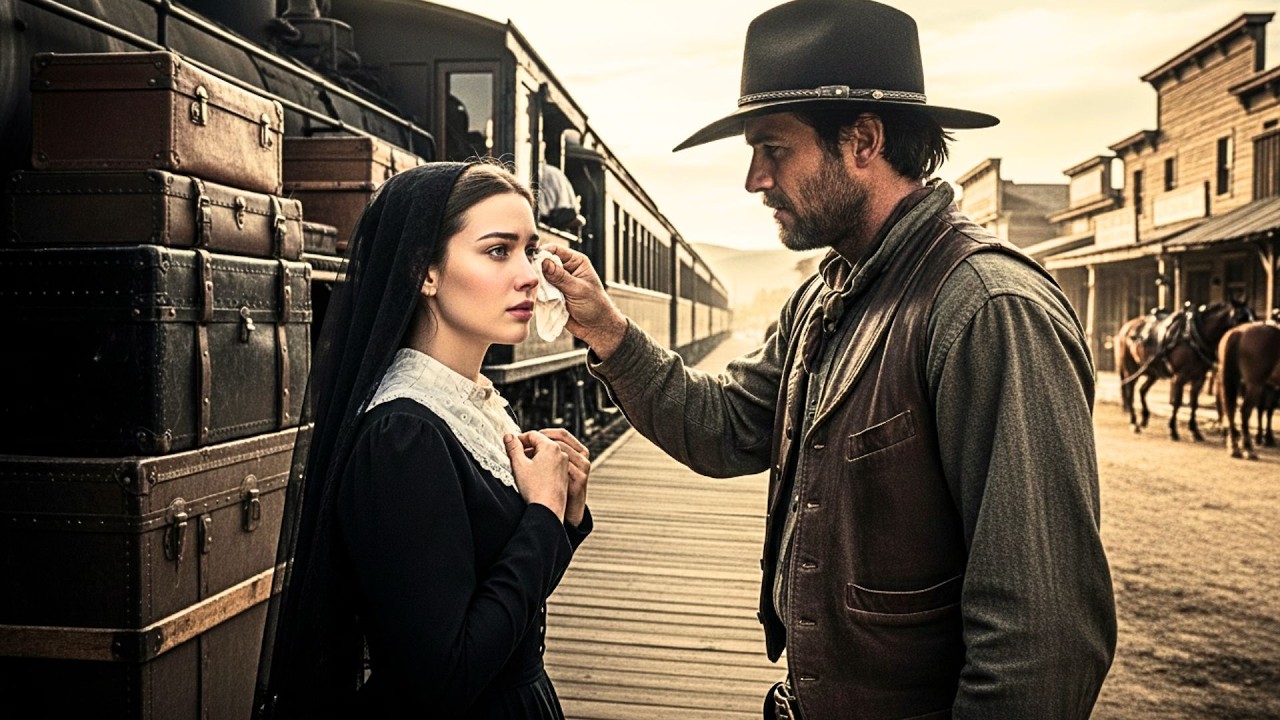 The Mail-Order Bride Stepped Off the Train Crying—Then a Cowboy Gently Wiped Her Tears