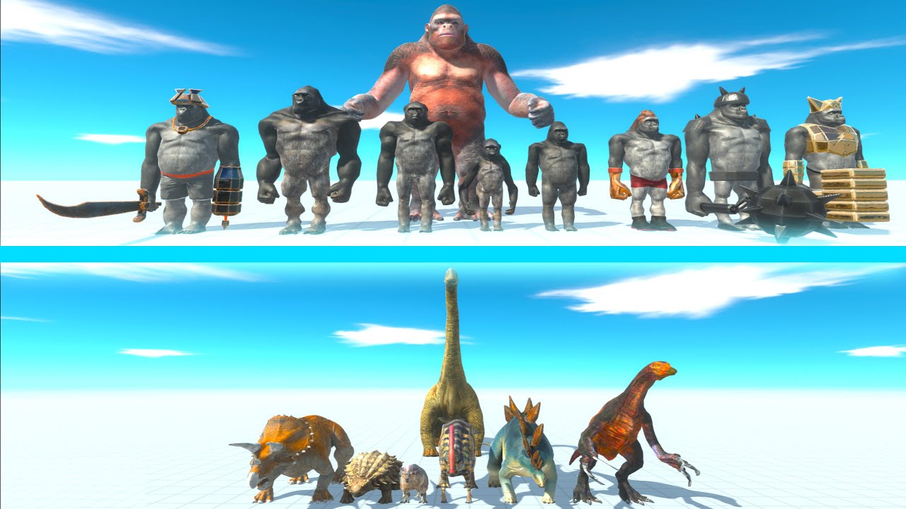 MUTANT PRIMATES Team vs HERBIVORE DINOSAURS Team - Animal Revolt Battle Simulator ARBS